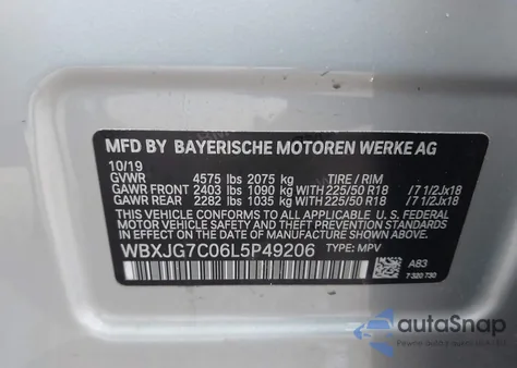 2020 BMW X1 Sdrive28I из США, поврежденный, VIN WBXJG7C06L5P49206